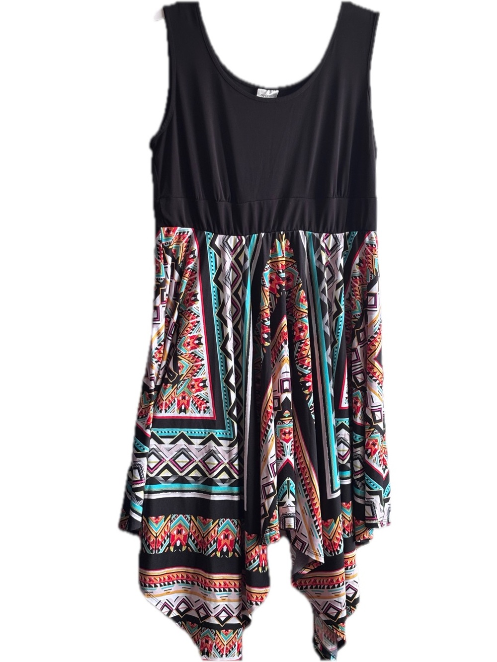 Avenue Black Tank Dress with Multicolor Tribal Skirt